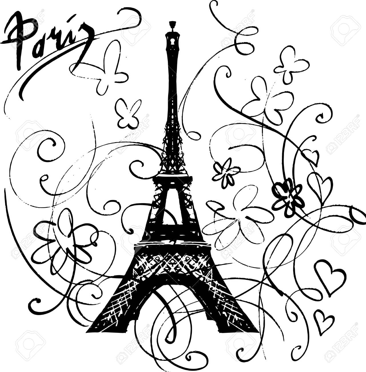 Paris Eiffel Tower Illustration Print Design Template Royalty Free 