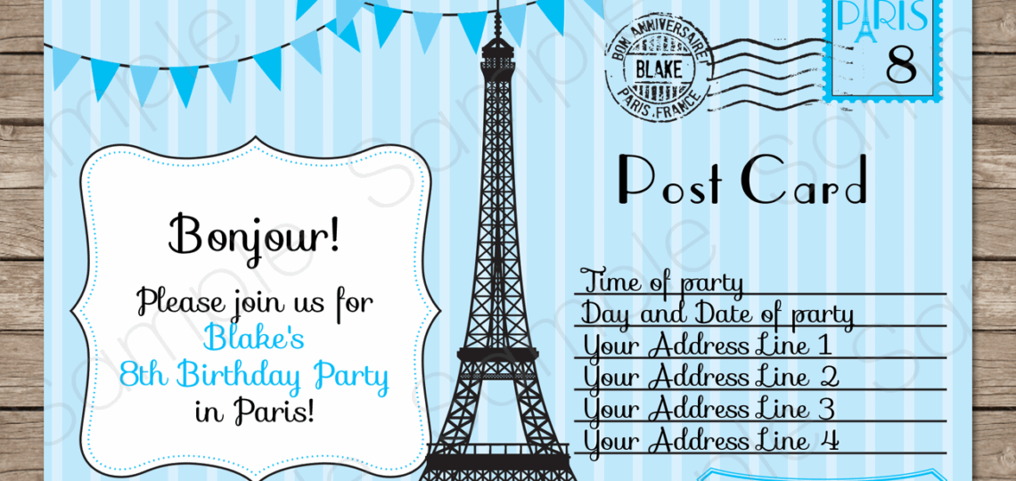 Paris Party Invitations Template Blue