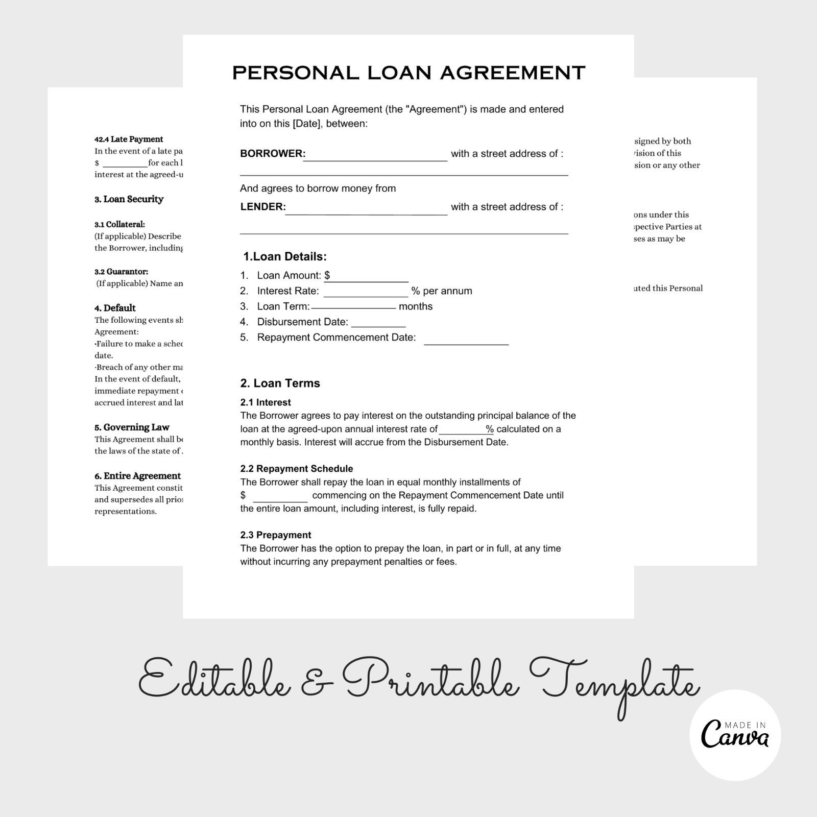 Blank Printable Personal Loan Template Blank Printable Personal Loan Template