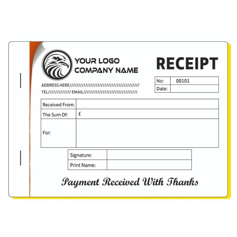 Personalised Receipt Book Printing 2x Sets Free Design
