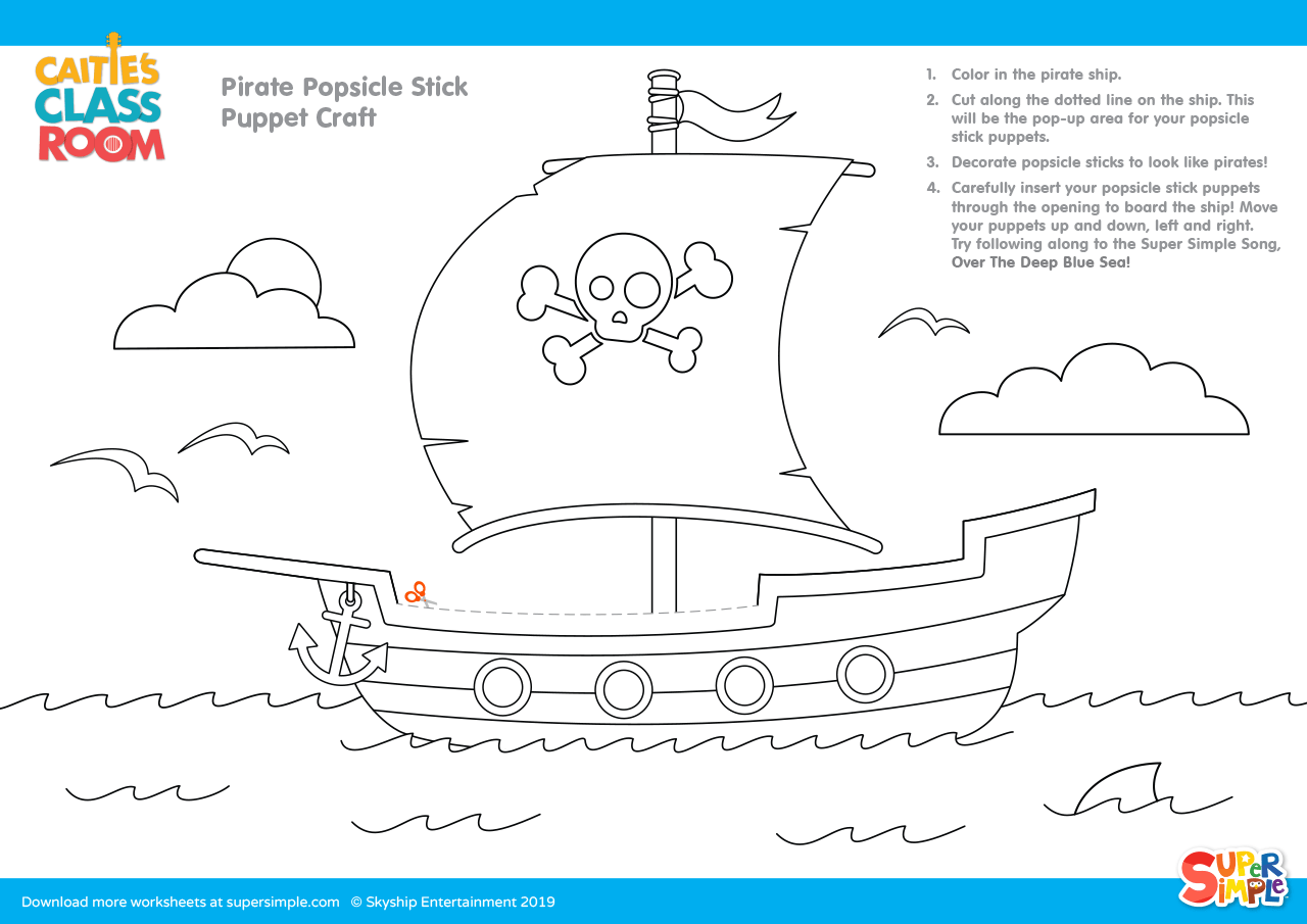 Pirate Popsicle Stick Puppet Craft Coloring Page Super Simple