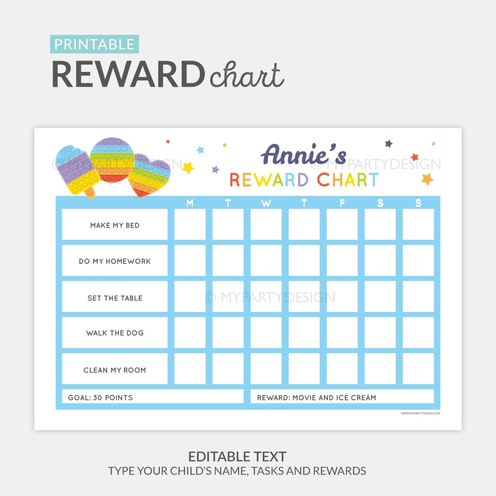 Pop Reward Chart Printable Fidget Theme My Party Design