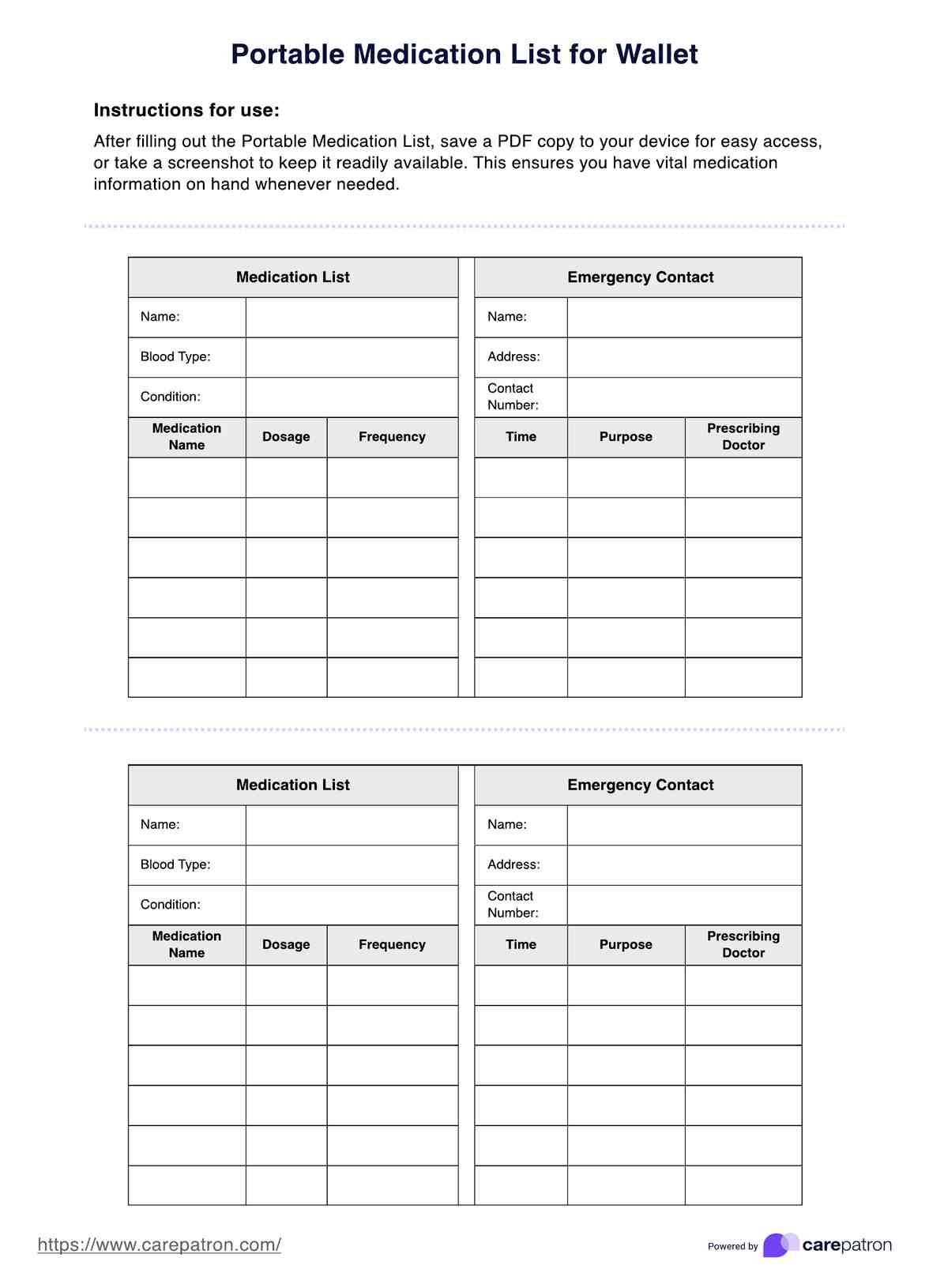 Portable Medication List U0026 Example Free PDF Download