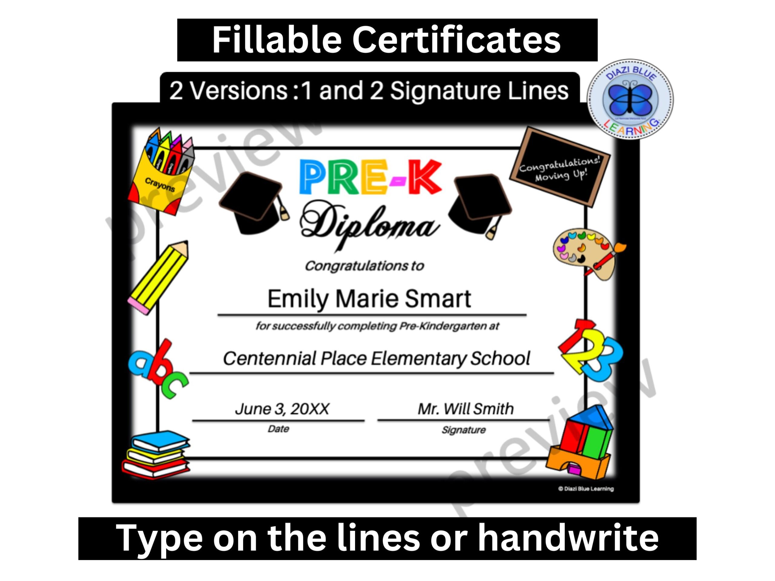 Pre k Diploma Pre k Graduation Diploma Fillable Prekindergarten Diploma Editable Diploma Printable Diploma Instant Download Etsy Australia