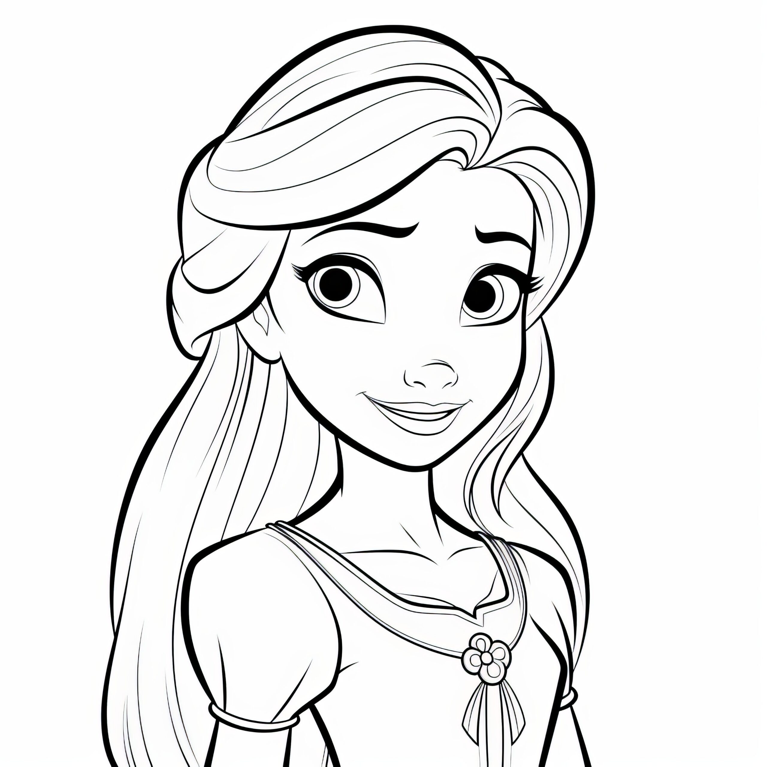 Pretty Princess With Long Hair As A Coloring Template