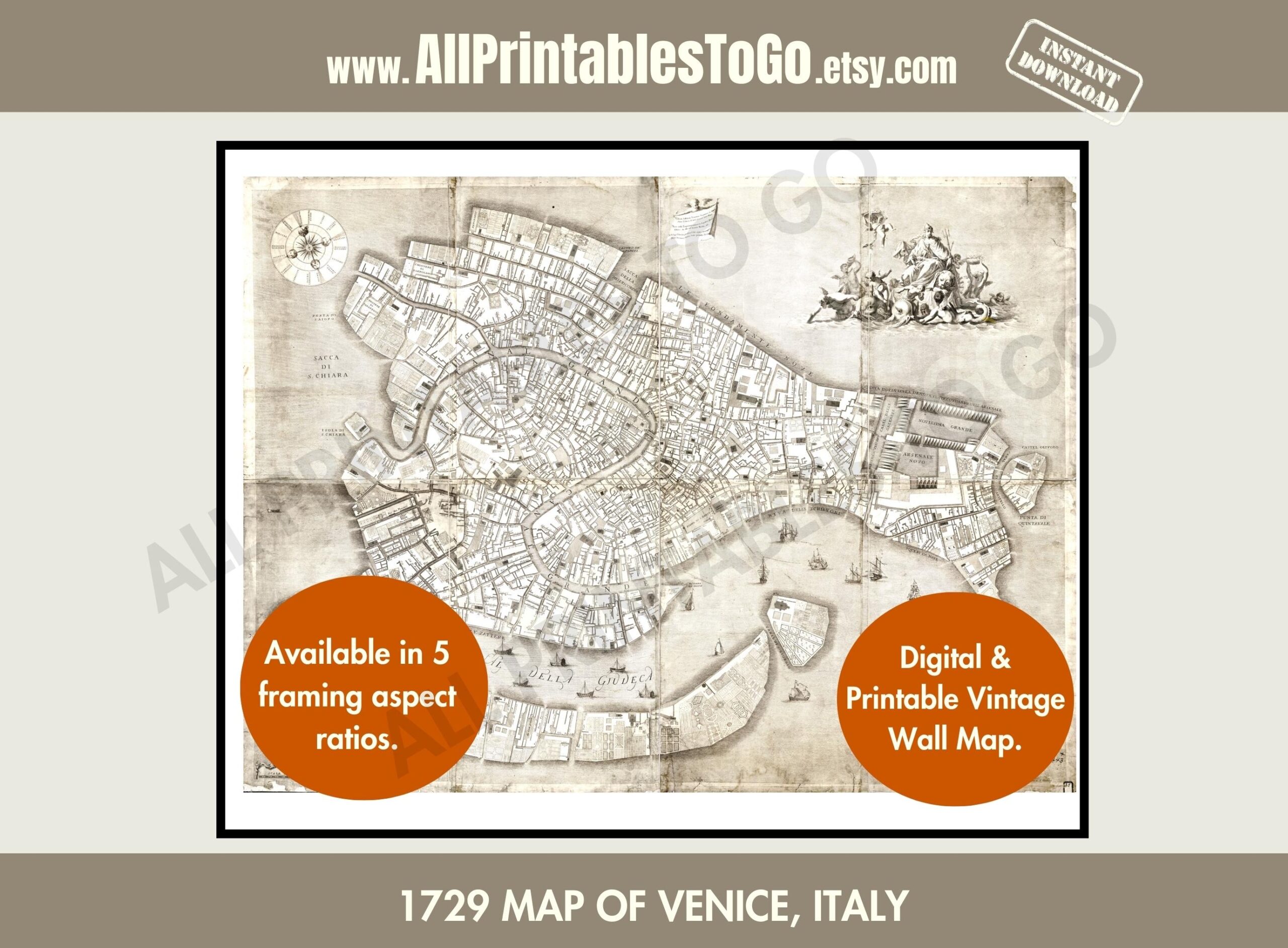 Printable 1729 Map Of Venice Italy From 1729 Vintage Venice 