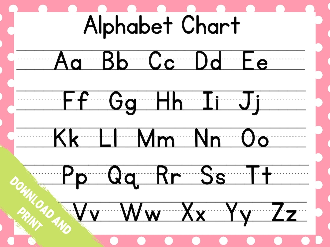 Printable ABC Chart Pink Polka Dot Alphabet Chart Handwriting Chart Homeschool Resource Educational Instant Download PDF Print Etsy