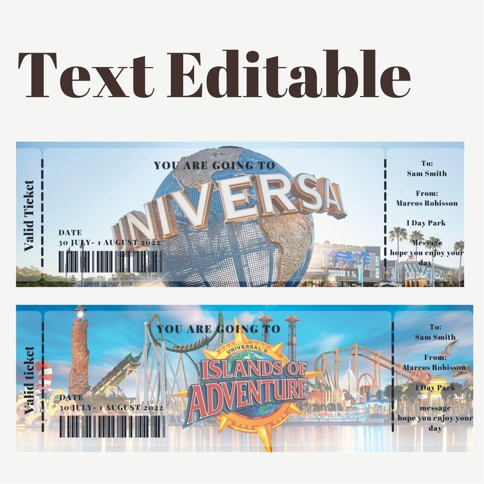 Printable And Editable Universal Studios Surprise Ticket 