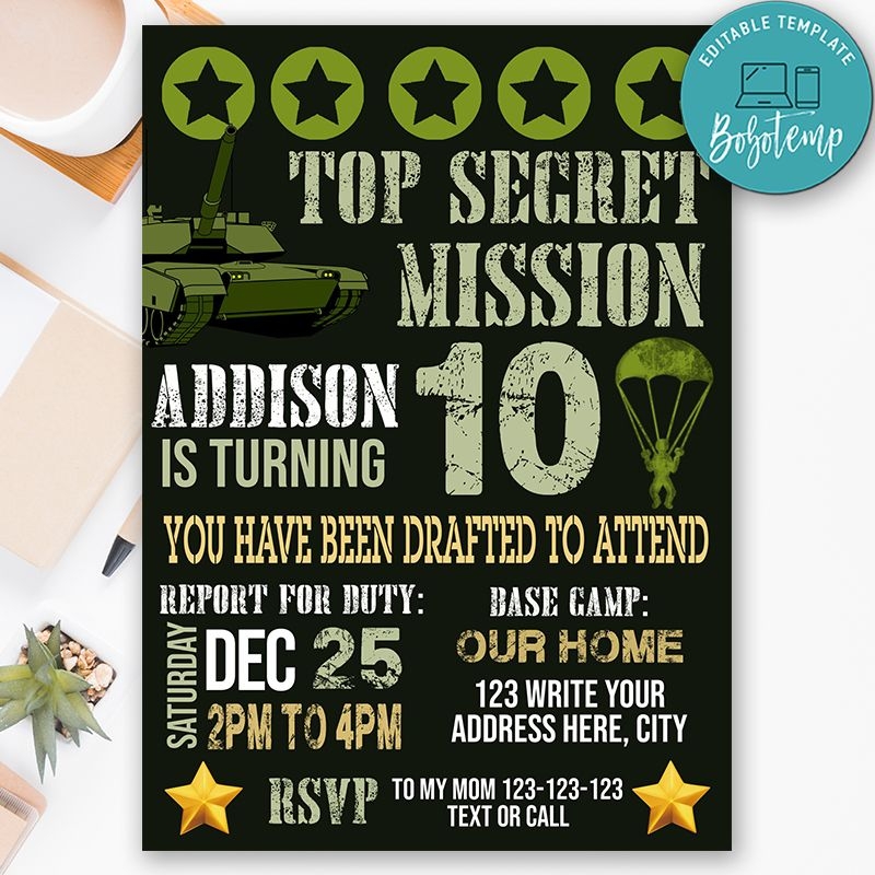 Printable Army Birthday Invitation Templates Instant Download Printable Army Birthday Invitation Templates Instant Download