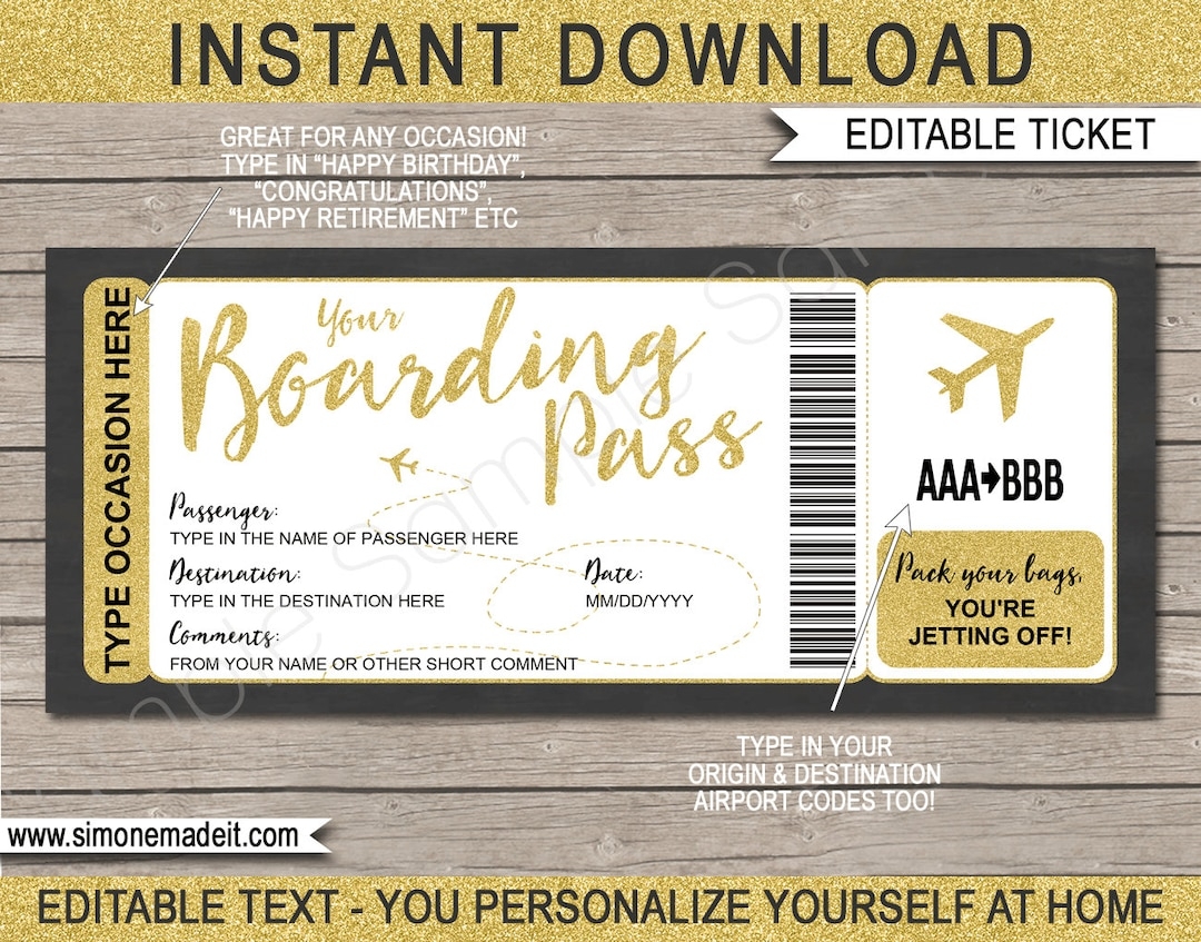 Printable Boarding Pass Template Surprise Fake Airline Ticket Trip Gift Airplane Plane Destination Flight Coupon Fake INSTANT DOWNLOAD Etsy Australia