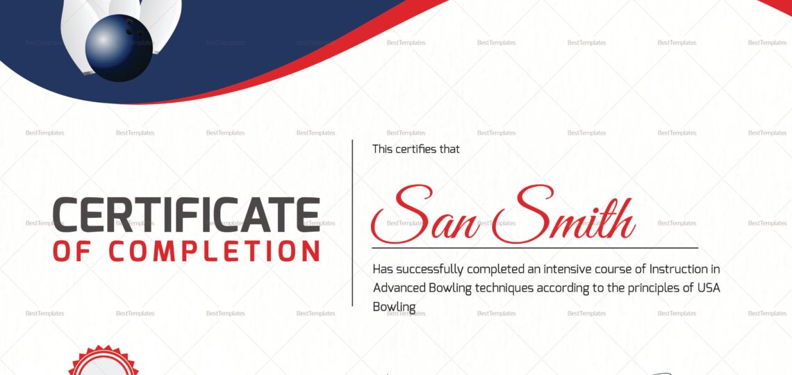 Printable Bowling Certificate Template