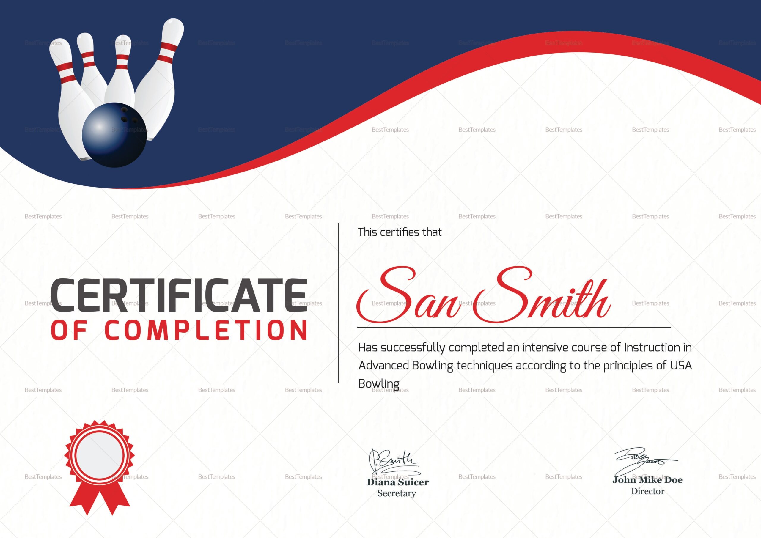 Printable Bowling Certificate Template