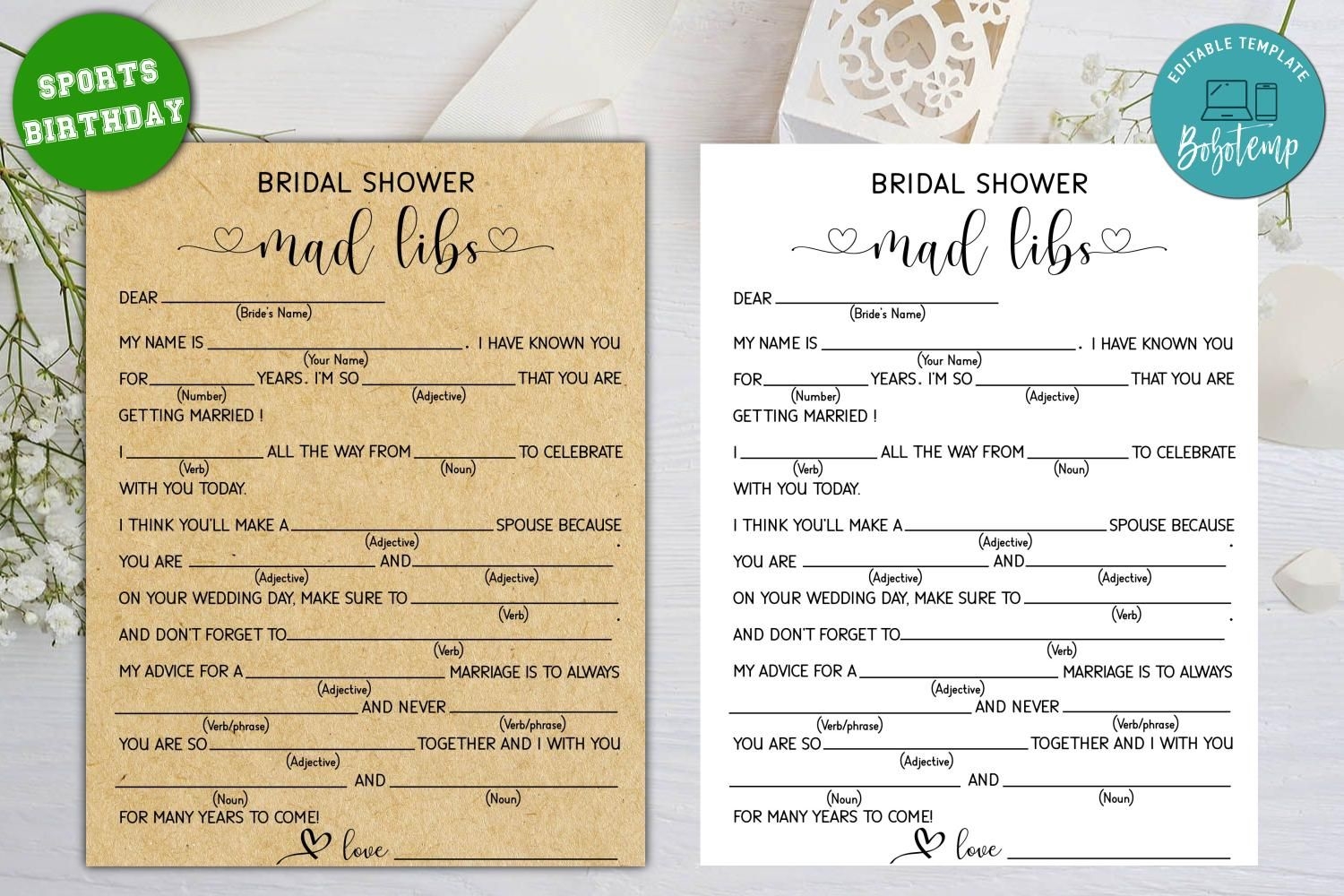 Printable Bridal Shower Mad Libs Bridal Shower Game DIY Printable Bridal Shower Mad Libs Bridal Shower Game DIY