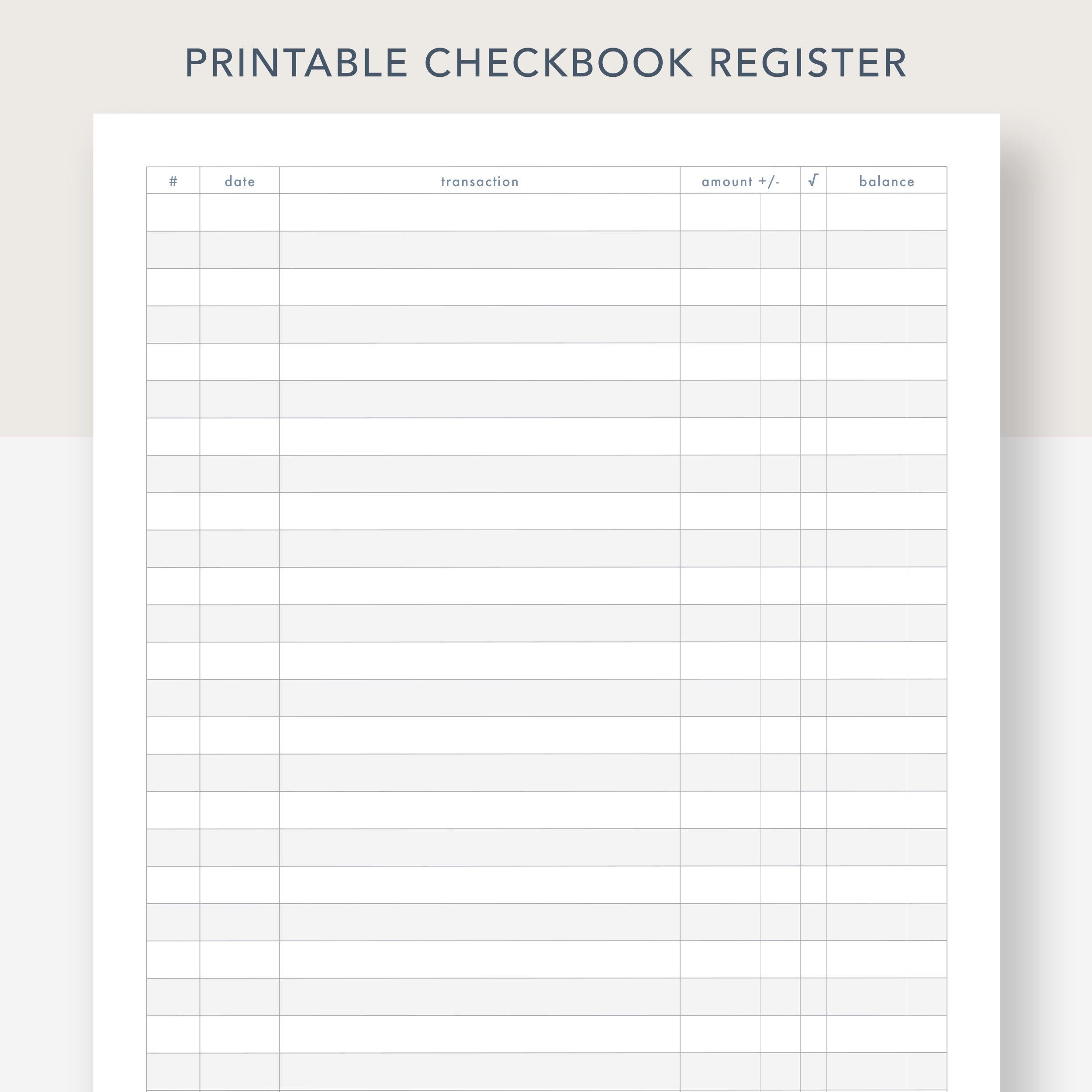 Printable Checkbook Register PDF File Prints On 8 1 2 X 11 Inch  Printable Checkbook Register PDF File Prints On 8 1 2 X 11 Inch