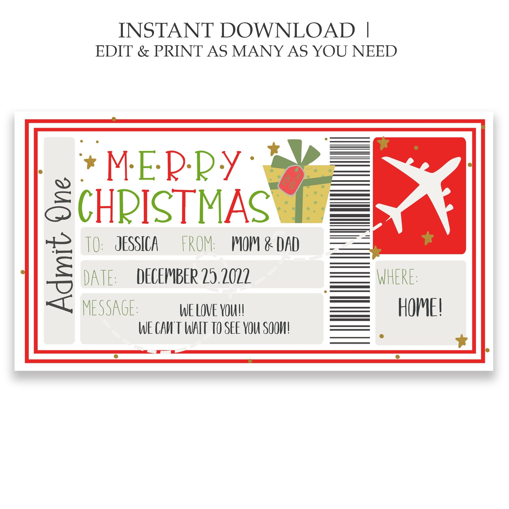 Printable Christmas Boarding Pass Template Surprise Trip Plane Printable Christmas Boarding Pass Template Surprise Trip Plane