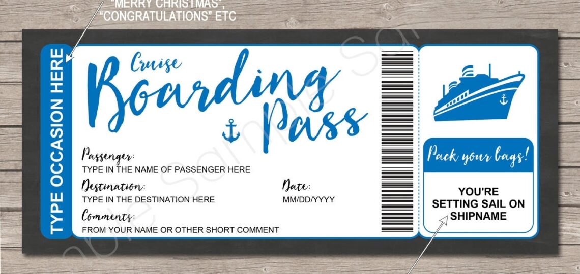 Printable Cruise Ticket Template Boarding Pass Gift Voucher Surprise Cruise Reveal Coupon Card Idea Blue Boat EDITABLE TEXT DOWNLOAD Etsy