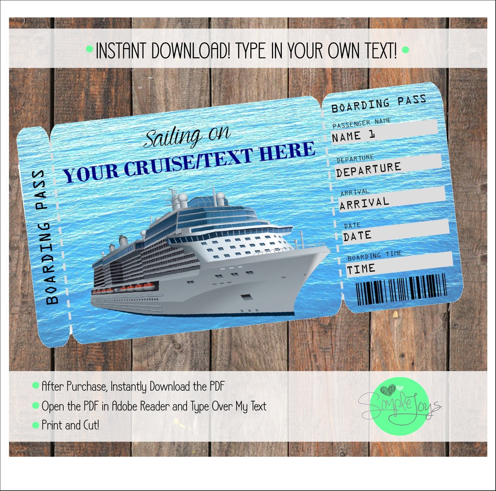 Printable Cruise Vacation Surprise Ticket Boarding Pass Customizable Template Digital PDF File You Fill And Print Printable Cruise Vacation Surprise Ticket Boarding Pass Customizable Template Digital PDF File You Fill And Print