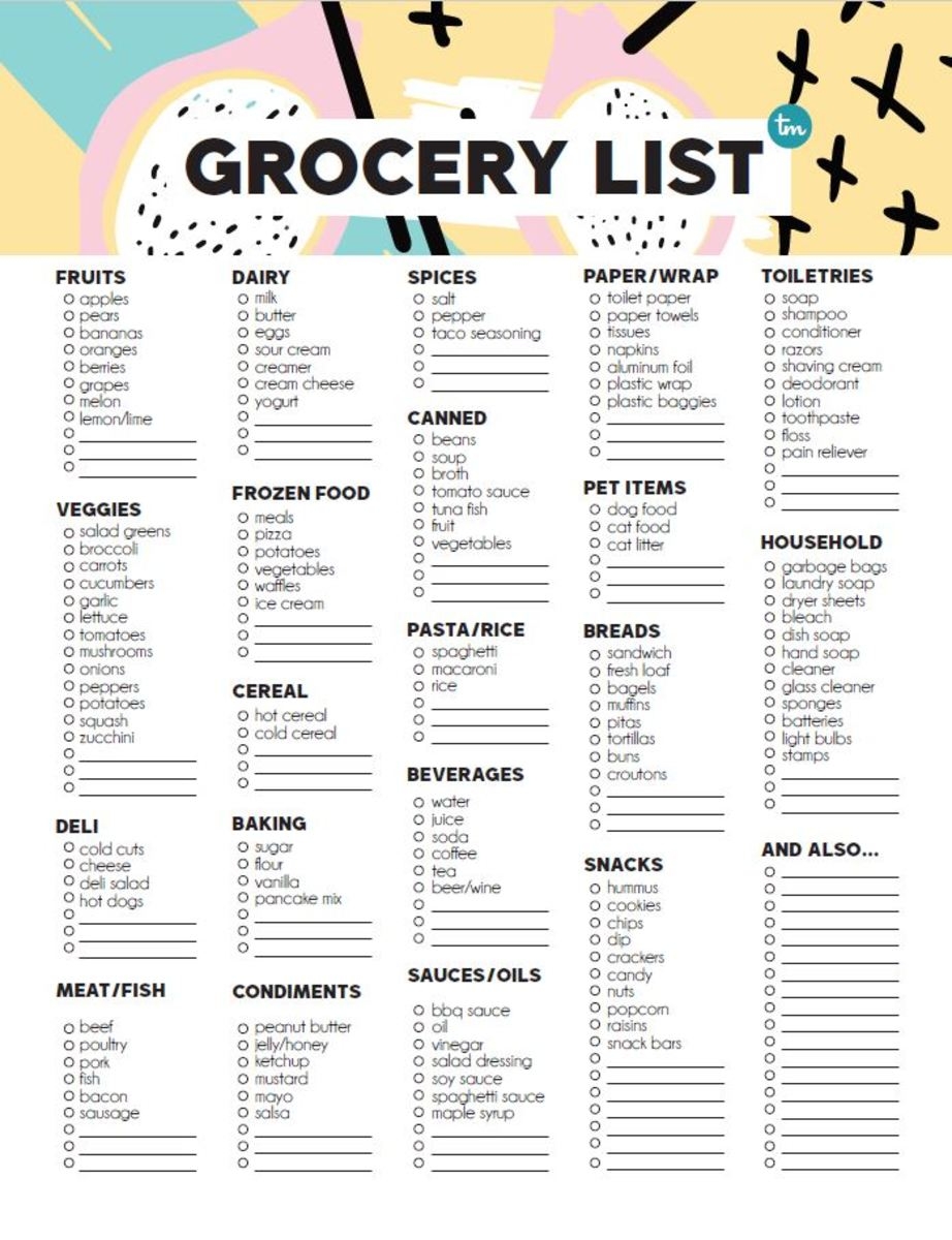 Printable Grocery List Todays Mama Worksheets Library
