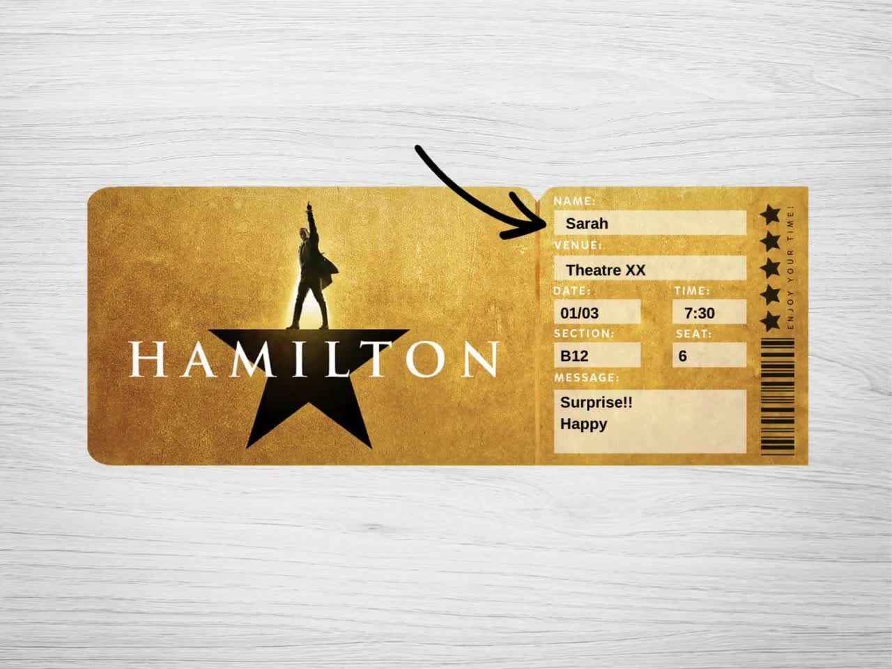 Printable Hamilton Broadway Surprise Ticket Hamilton The Musical Collectible Theater Ticket Editable Musical Theatre Faux Event Admission Printable Hamilton Broadway Surprise Ticket Hamilton The Musical Collectible Theater Ticket Editable Musical Theatre Faux Event Admission