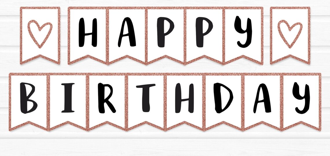 Printable Happy Birthday Banner INSTANT DOWNLOAD DIY Download U0026 Print Rose Gold Glitter Bday Party Decor Bunting Etsy UK