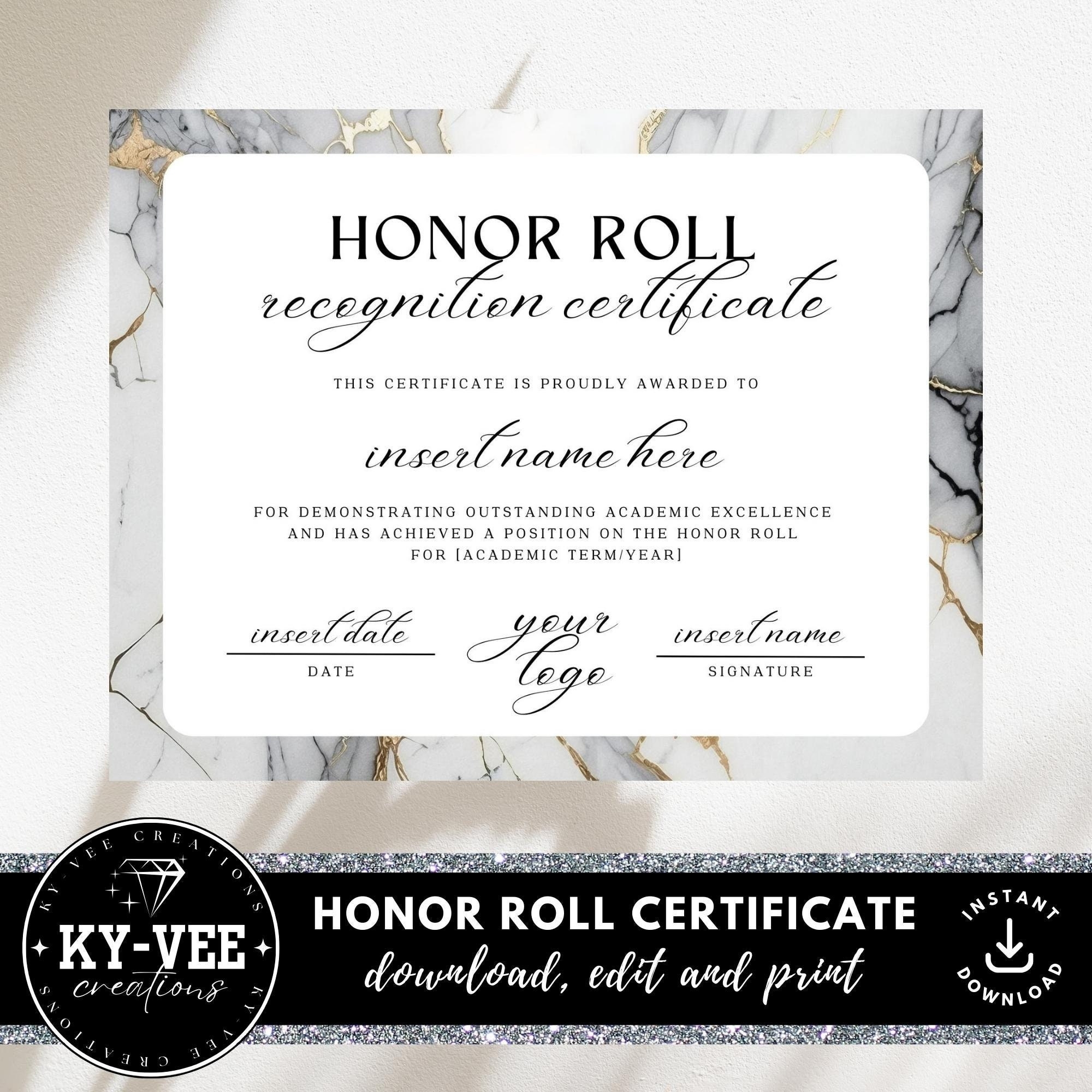 Printable Honor Roll Certificate INSTANT DOWNLOAD Canva 