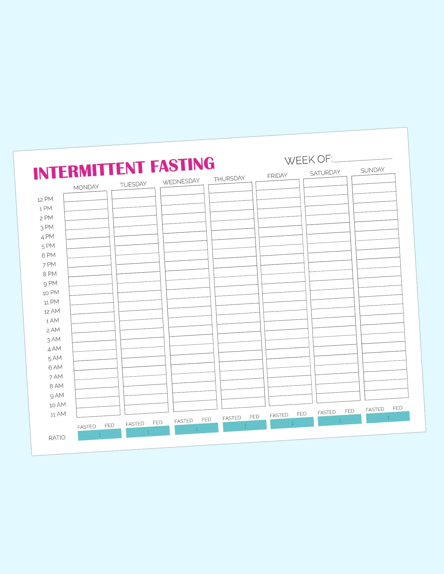 Printable Intermittent Fasting Schedule