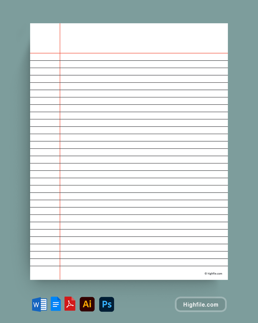 Printable Lined Paper PNG Word Google Docs PDF Adobe 