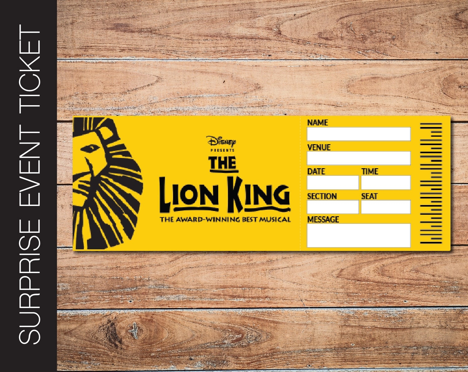 Printable LION KING Broadway Surprise Ticket Editable Musical Theatre Faux Event Admission Souvenir Keepsake PDF Instant Digital Download Etsy