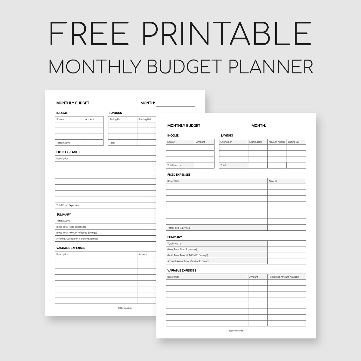 Free Printable Monthly Budget Template
