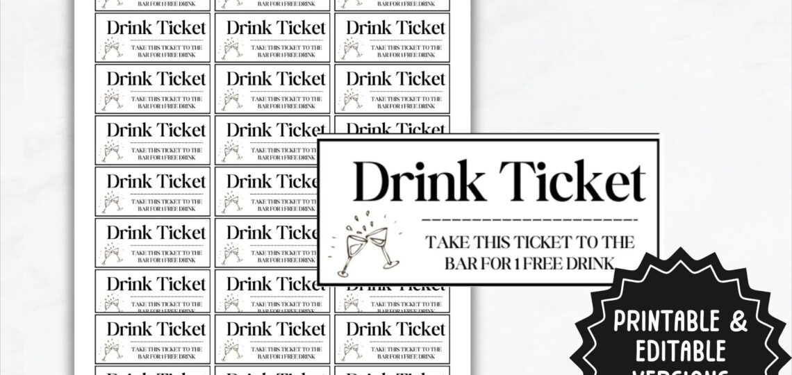 Printable Party Drink Tickets Editable Drink Voucher Template