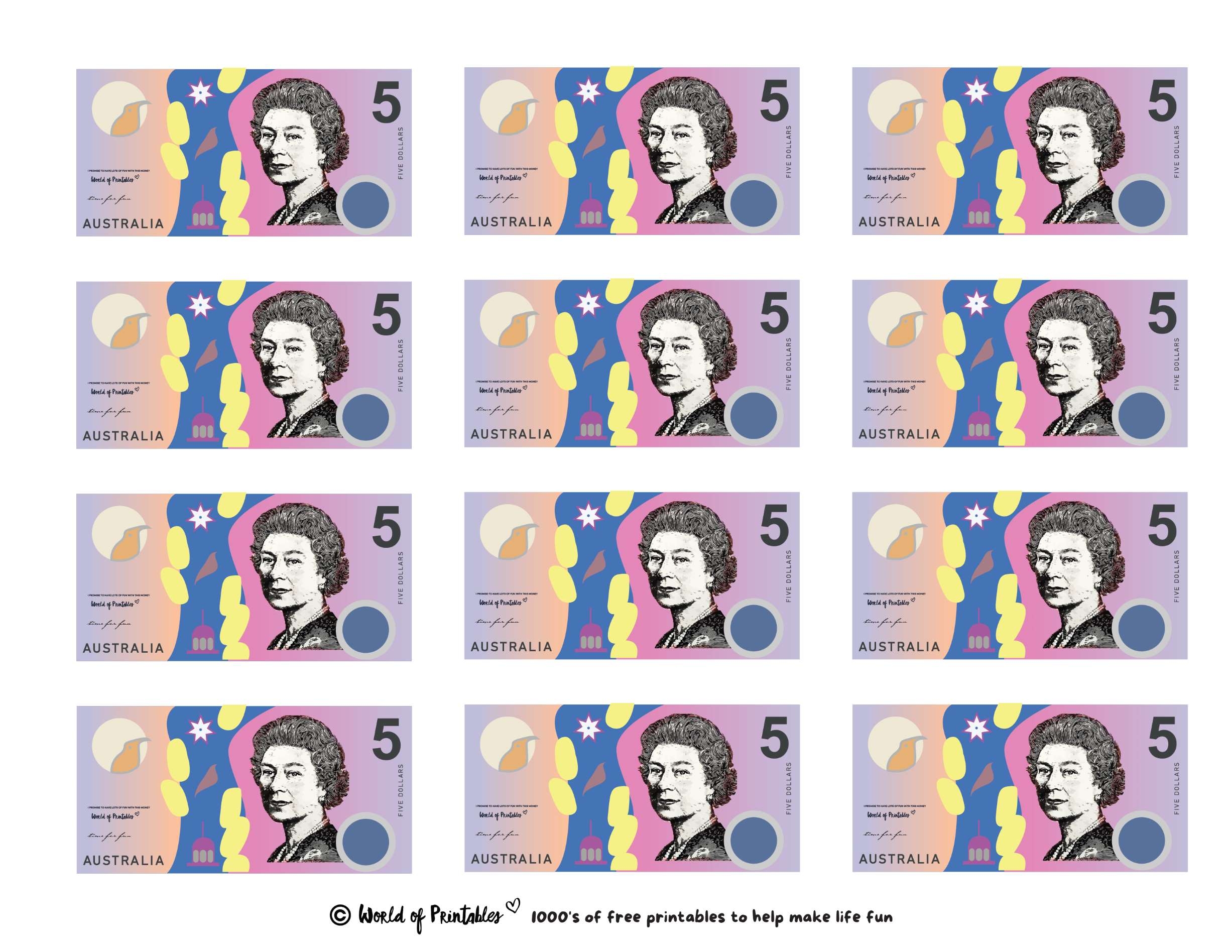 Free Printable Australian Money Templates