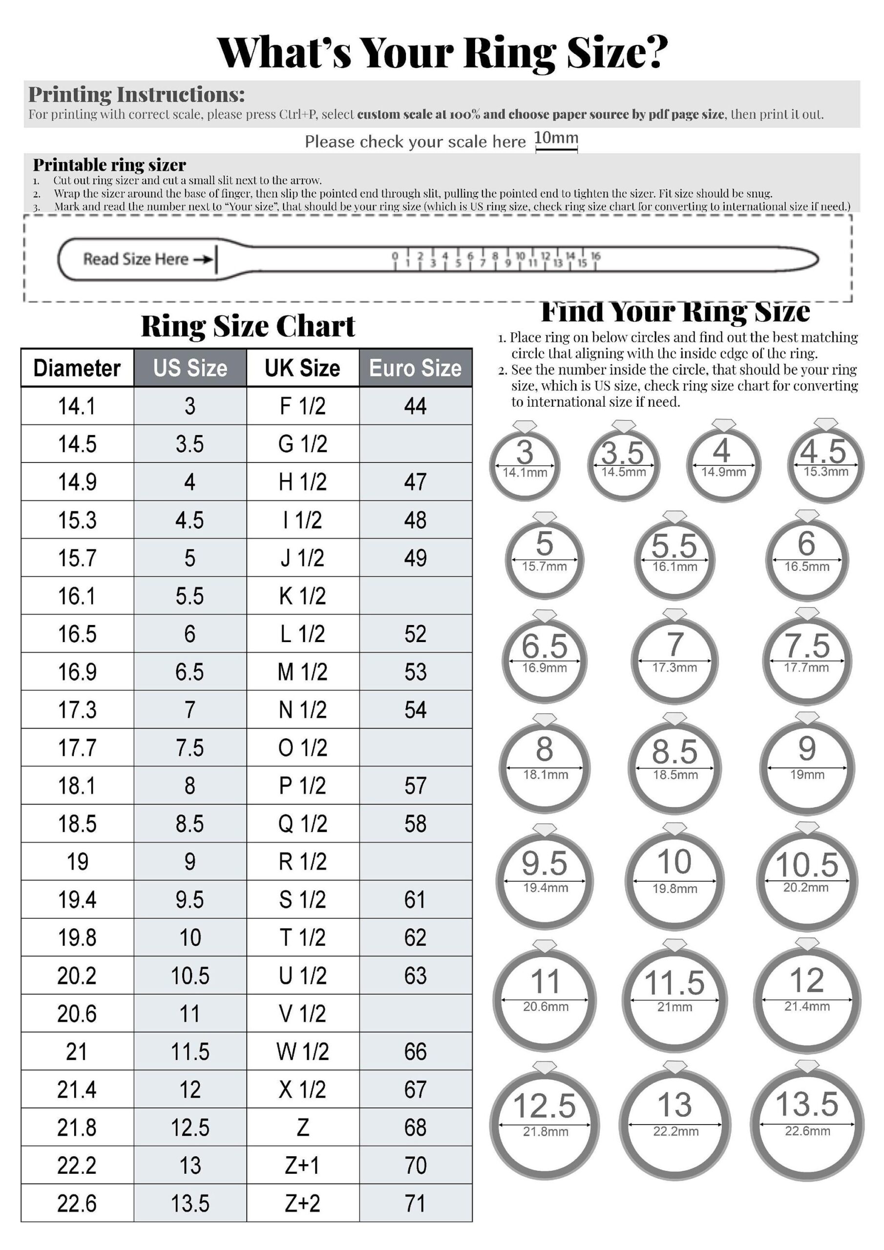 Ring Size Chart Printable Pdf Free