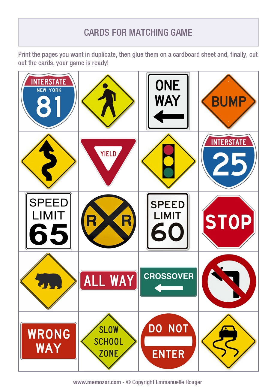Printable Road Signs 30 Cards To Cut Out Memozor Printable Road Signs 30 Cards To Cut Out Memozor