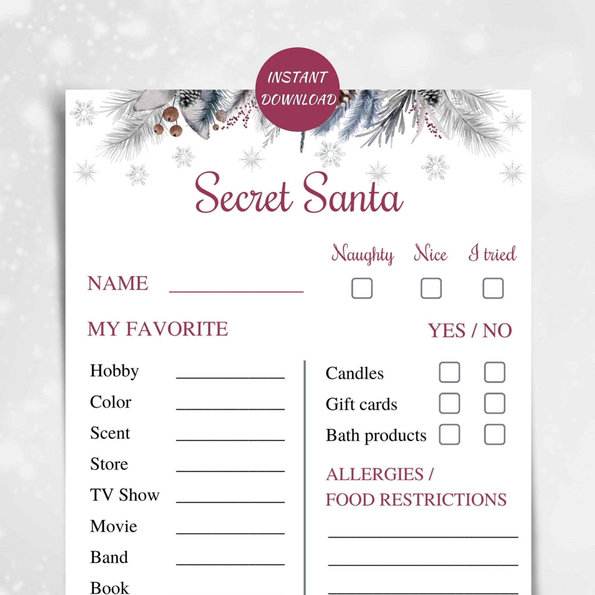 Free Printable Secret Santa Paper Template