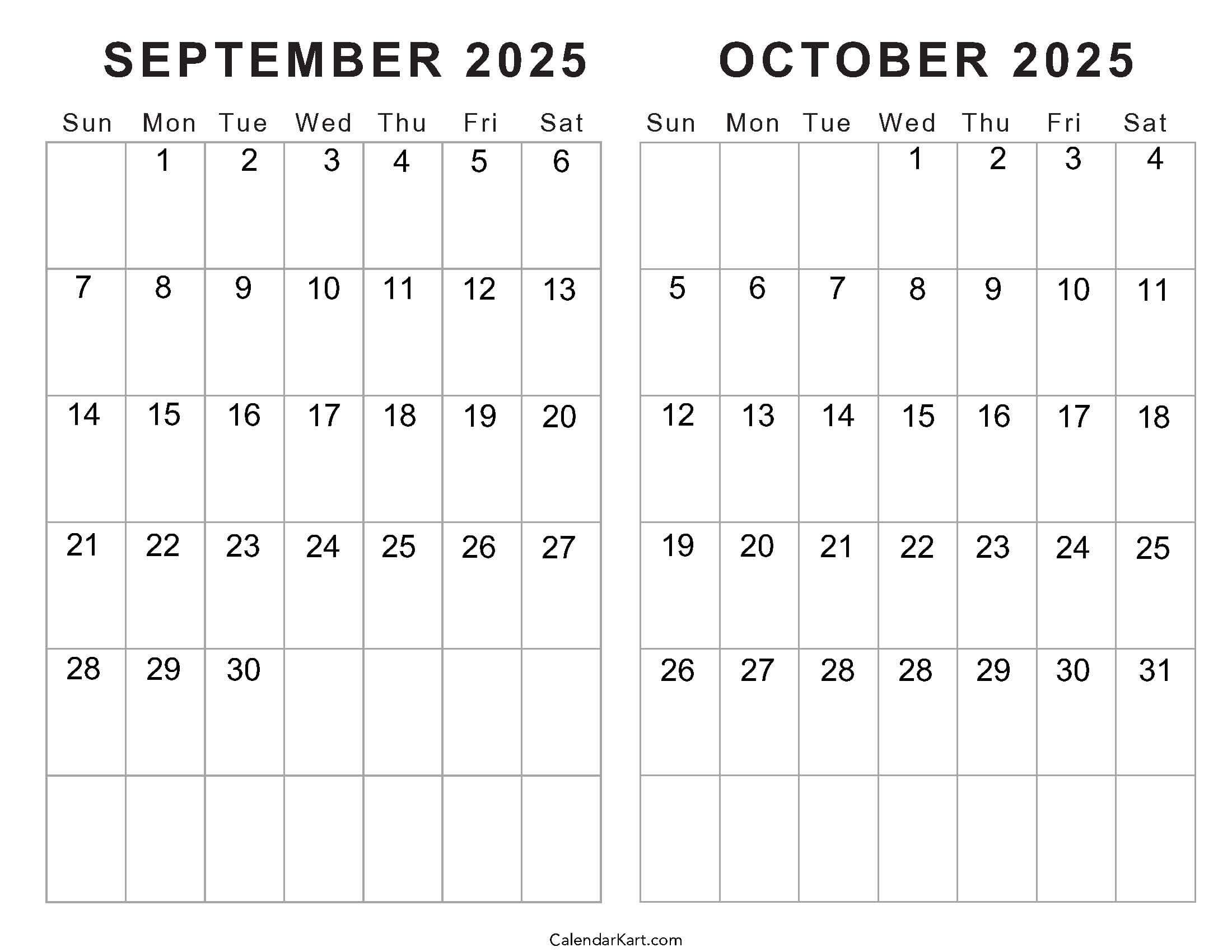 Printable September October 2025 Calendar Calendarkart