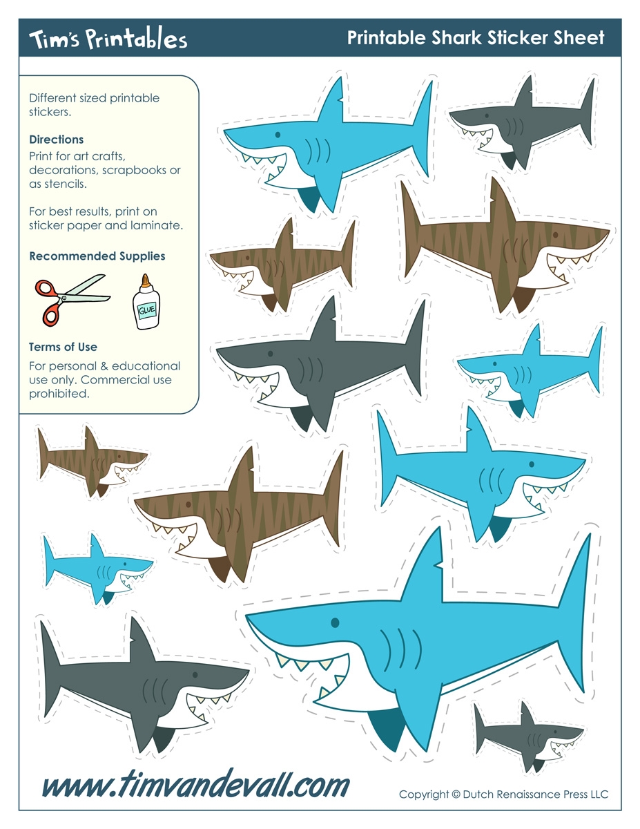 Printable Shark Stickers Tim s Printables