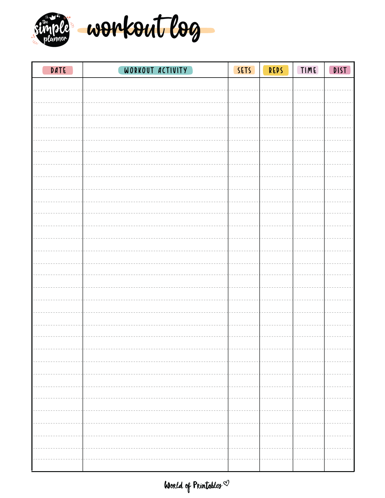Printable Simple Workout Log Templates World Of Printables
