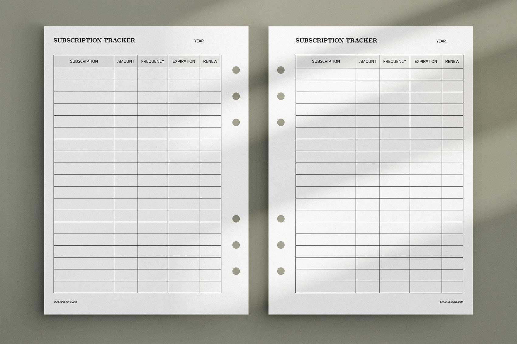 Printable Subscription Tracker Free Planner Insert 