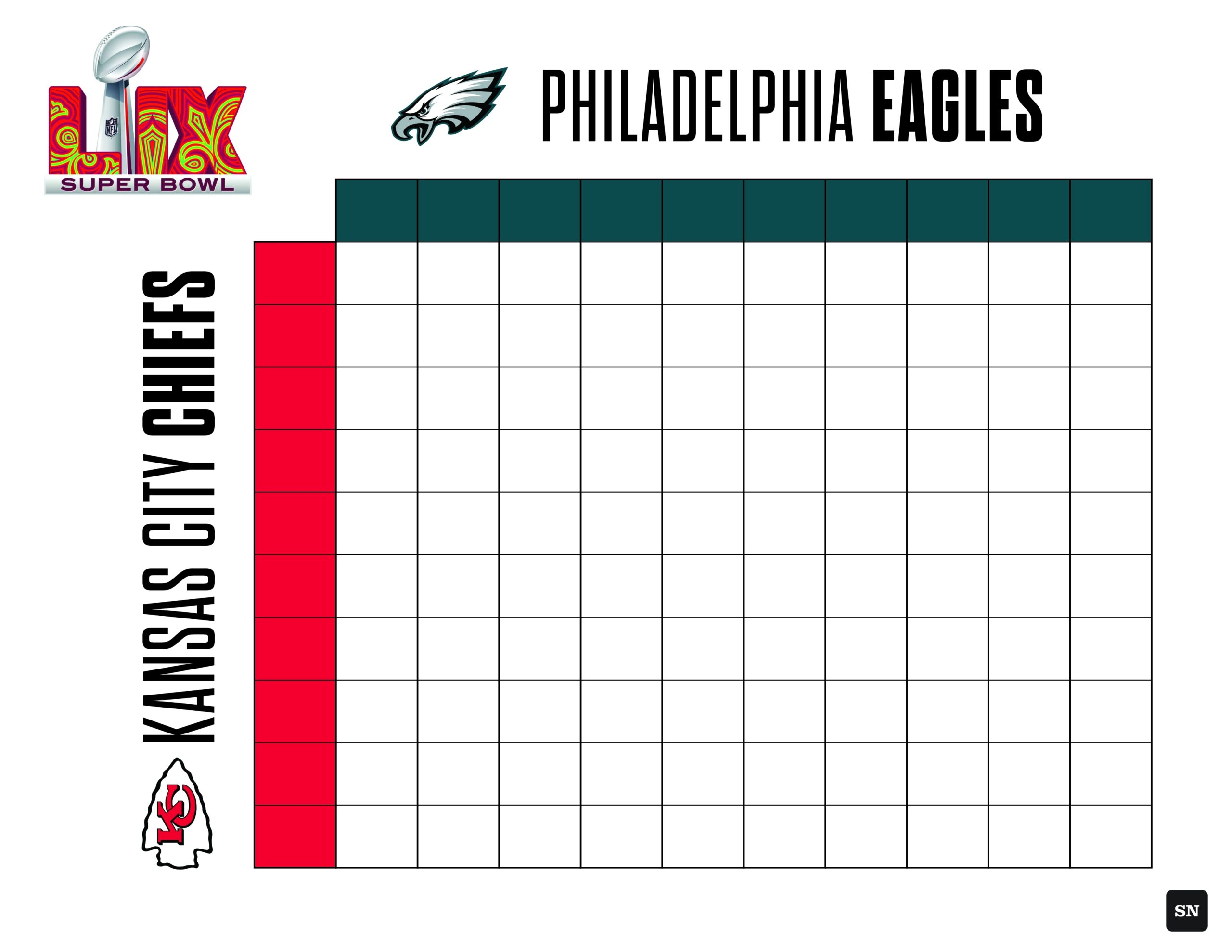 Printable Super Bowl Squares Grid For Eagles Vs Chiefs In 2025 
