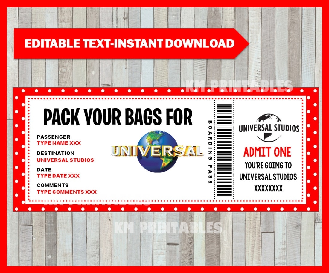 Free Printable Universal Studios Tickets