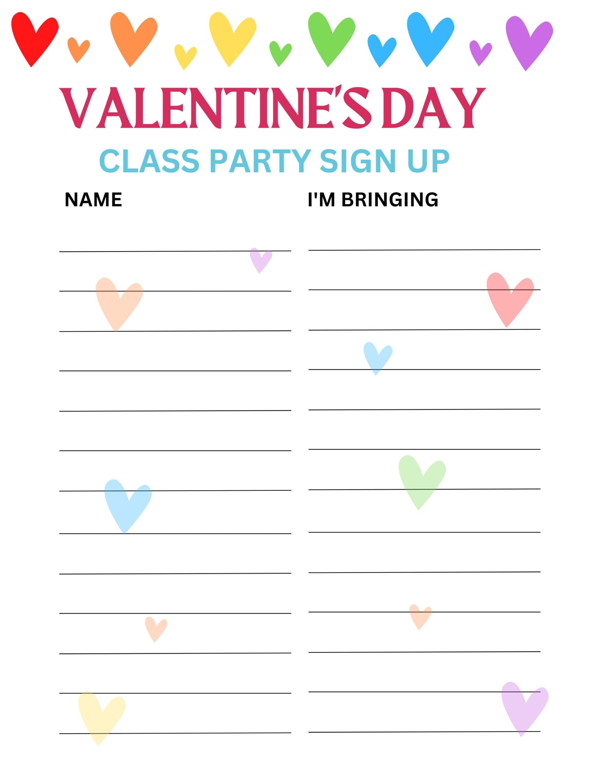 Free Printable Valentine Class List Template