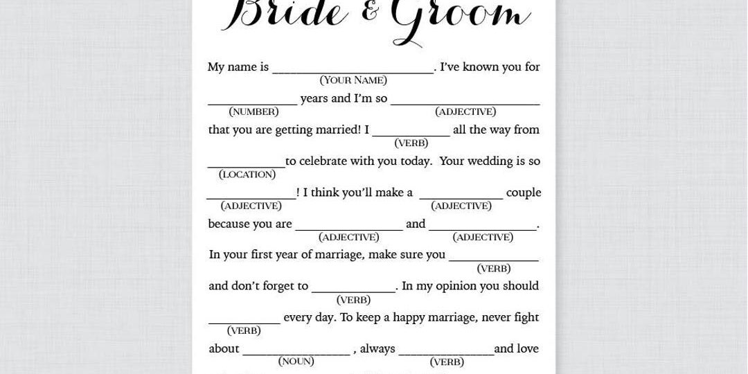 Printable Wedding Mad Libs Black And White Wedding Mad Libs Cards For Advice Simple Elegant Calligraphy Wedding Reception Activity 0005 Etsy