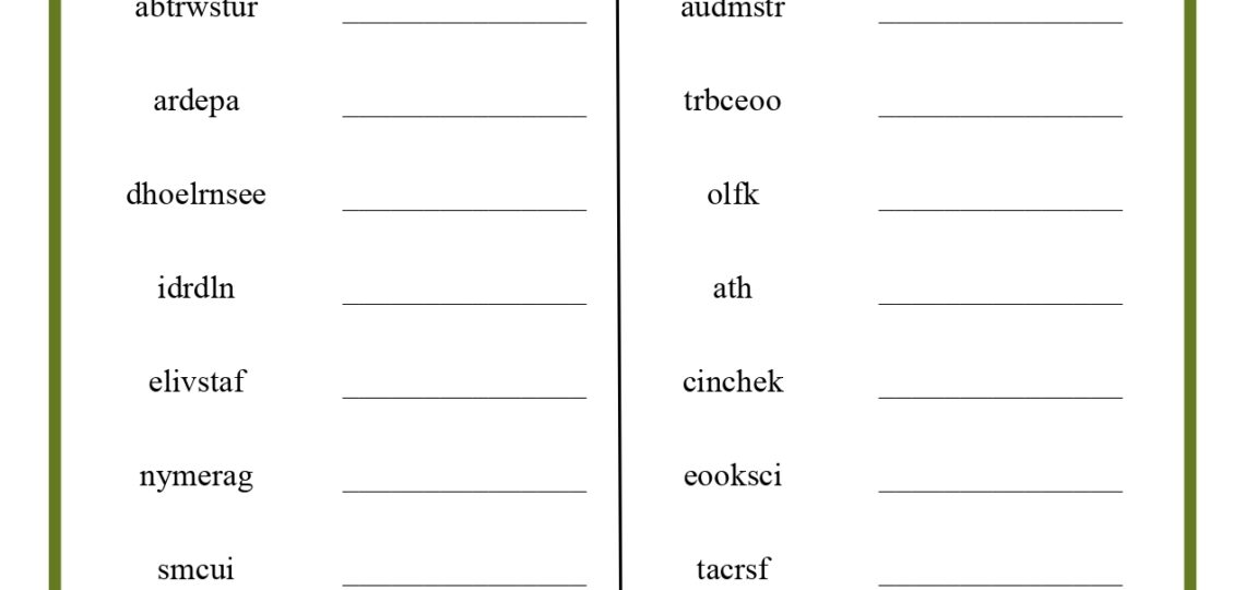 Printable Word Scrambles For Adults