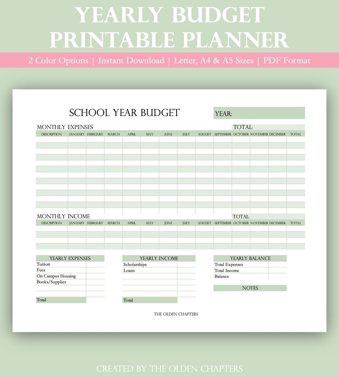 Printable Yearly Budget Planner Financial Planner Printable 