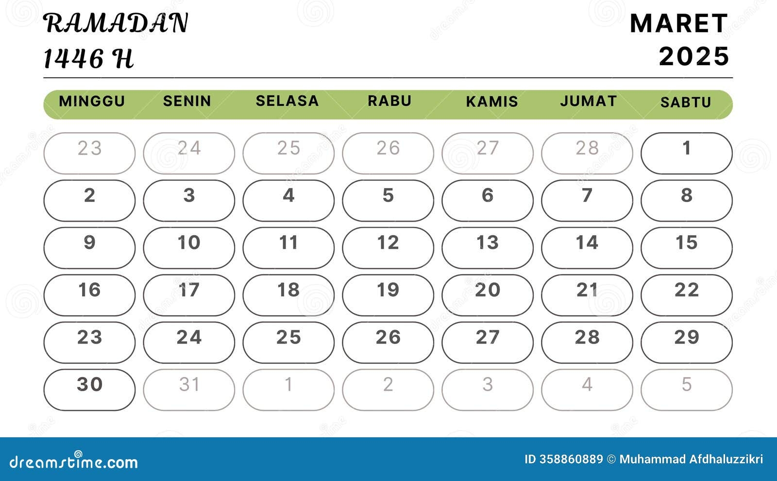 Ramadan 1446 Or Ramadan In March 2025 Calendar Stock Illustration 