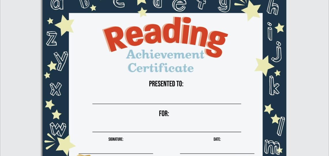 Reading Certificate Template Award Of Recognition Editable PDF
