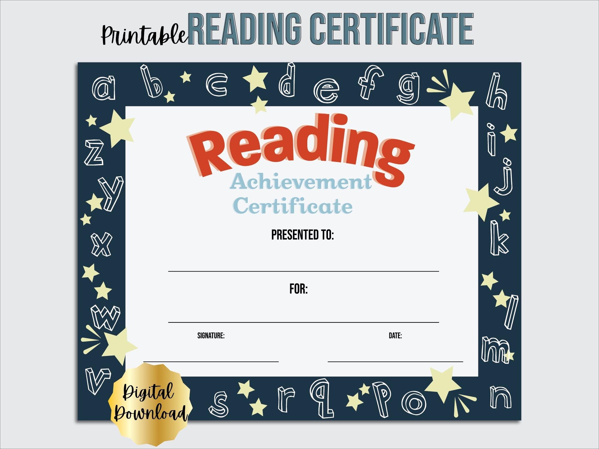 Reading Certificate Template Award Of Recognition Editable PDF 