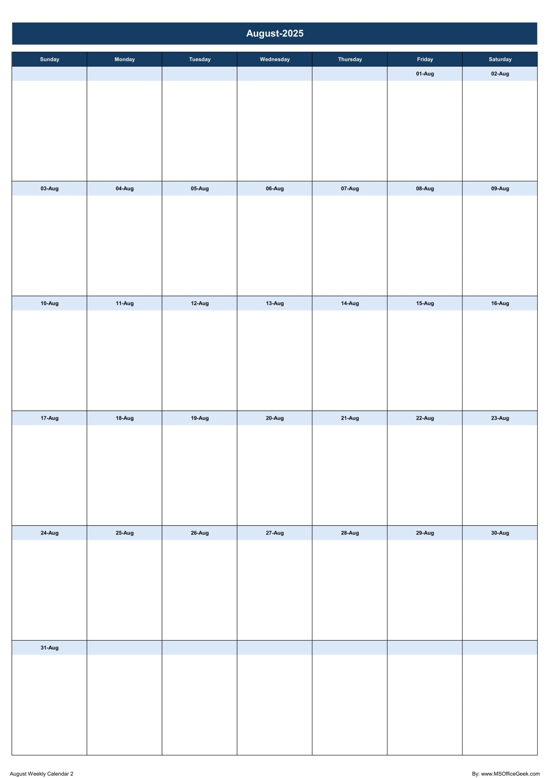 Ready To Use Printable Weekly Calendar 2025 MSOfficeGeek