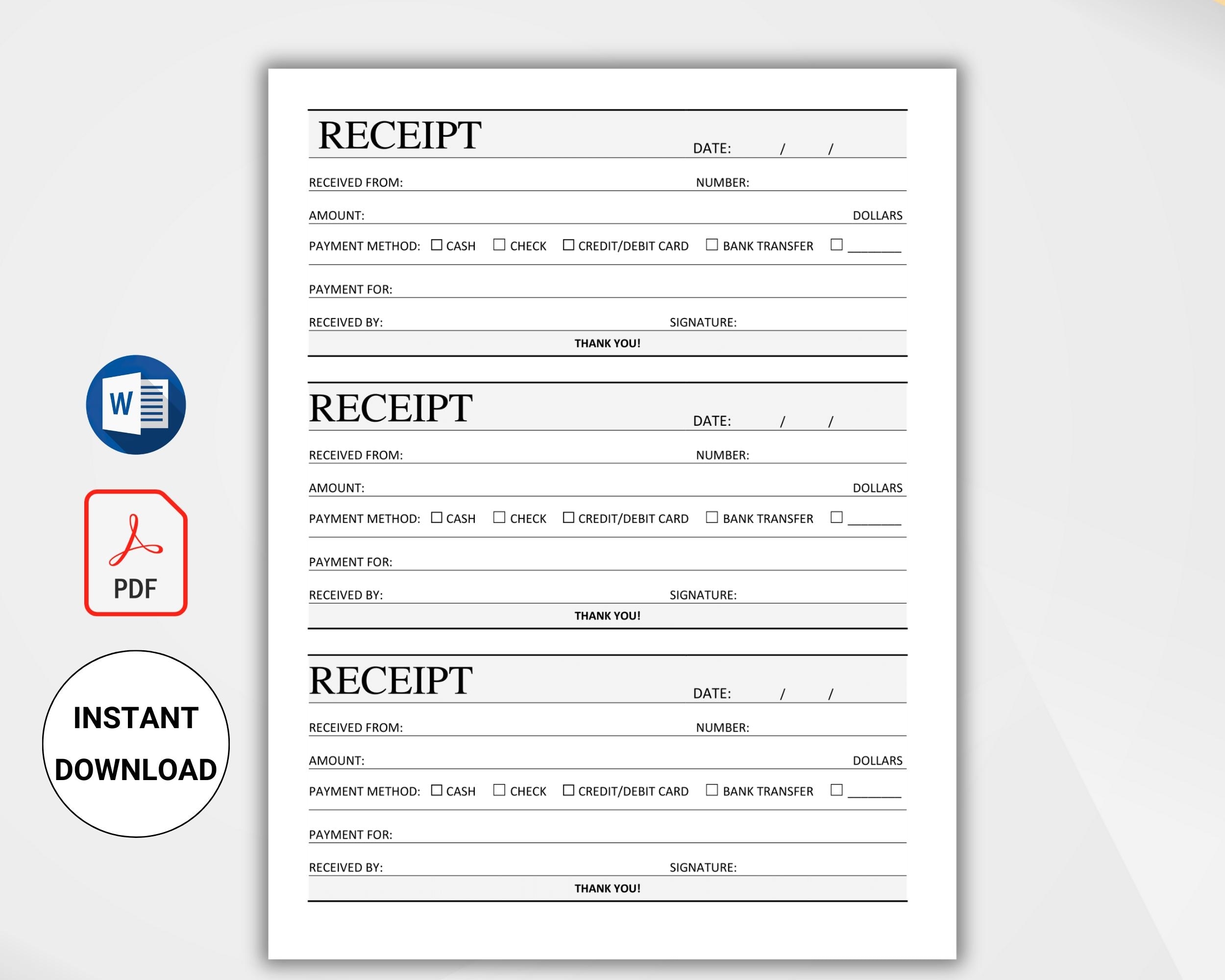 Receipt Template Printable Customer Receipt Editable Payment Receipt Digital Receipt Rent Receipt Template Business Receipt PDF U0026 WORD Etsy