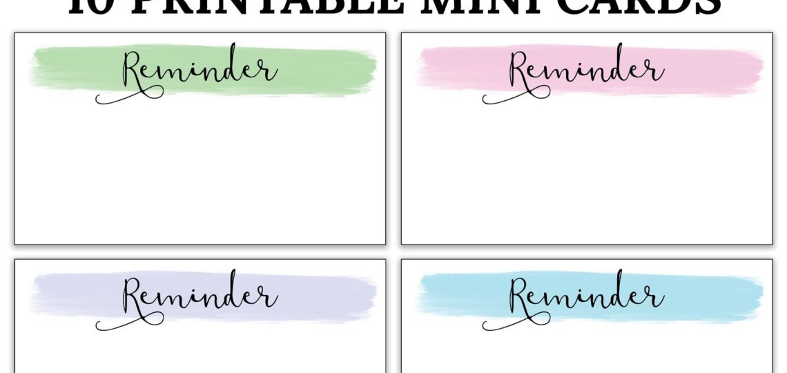 Reminder Printable Mini Cards DIGITAL DOWNLOAD Reminder